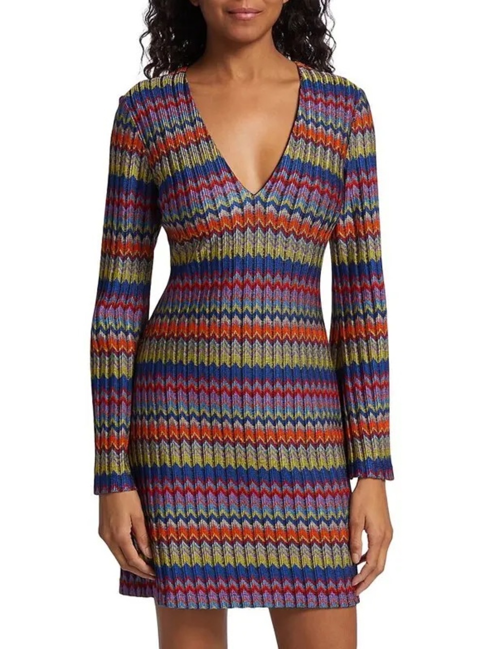 Ramy Brook Maya Zigzag Flare-Sleeve Minidress Chevron Stripe Size XS